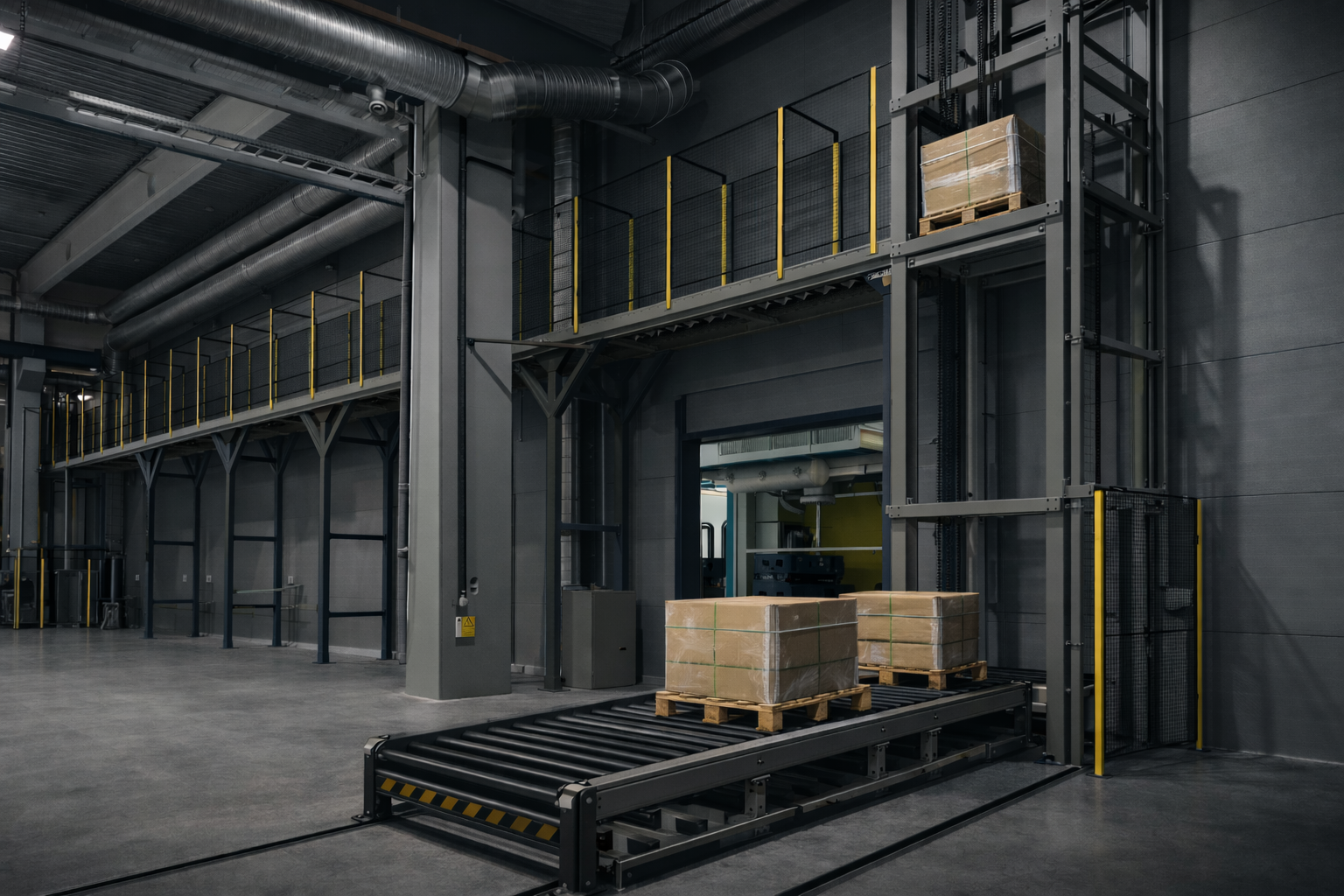 Lifts conveyors moving goods automation